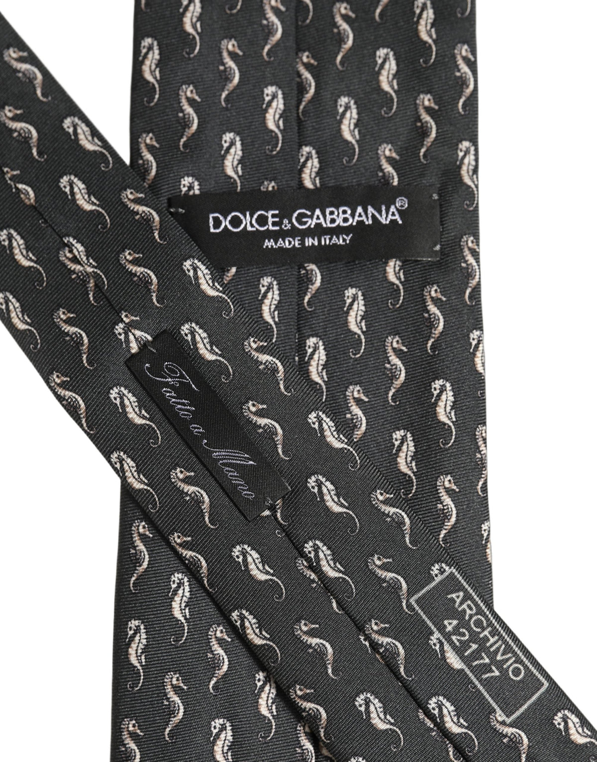Dolce & Gabbana Men Black Seahorse Silk Adjustable Tied Necktie Tie
