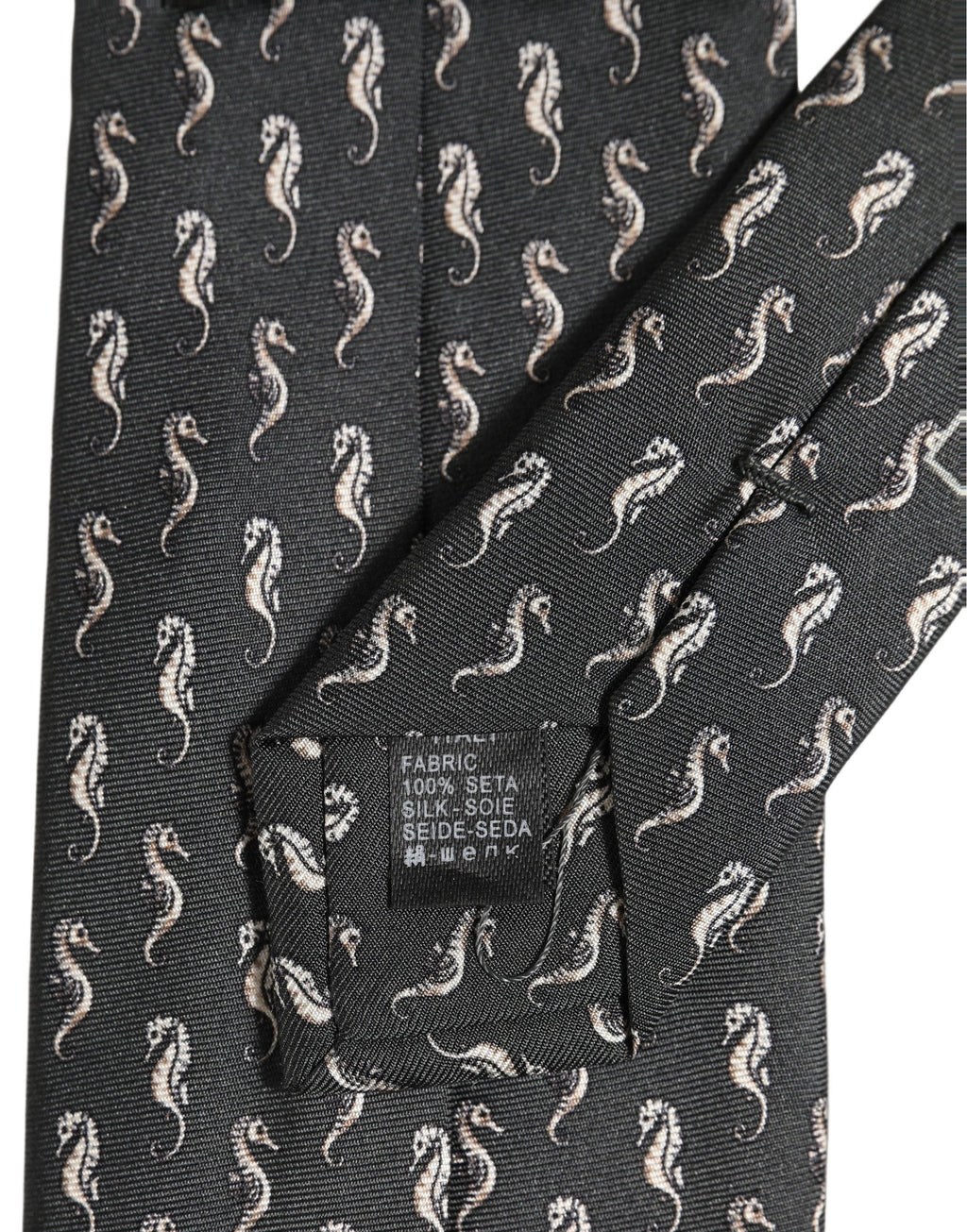 Dolce & Gabbana Men Black Seahorse Silk Adjustable Tied Necktie Tie