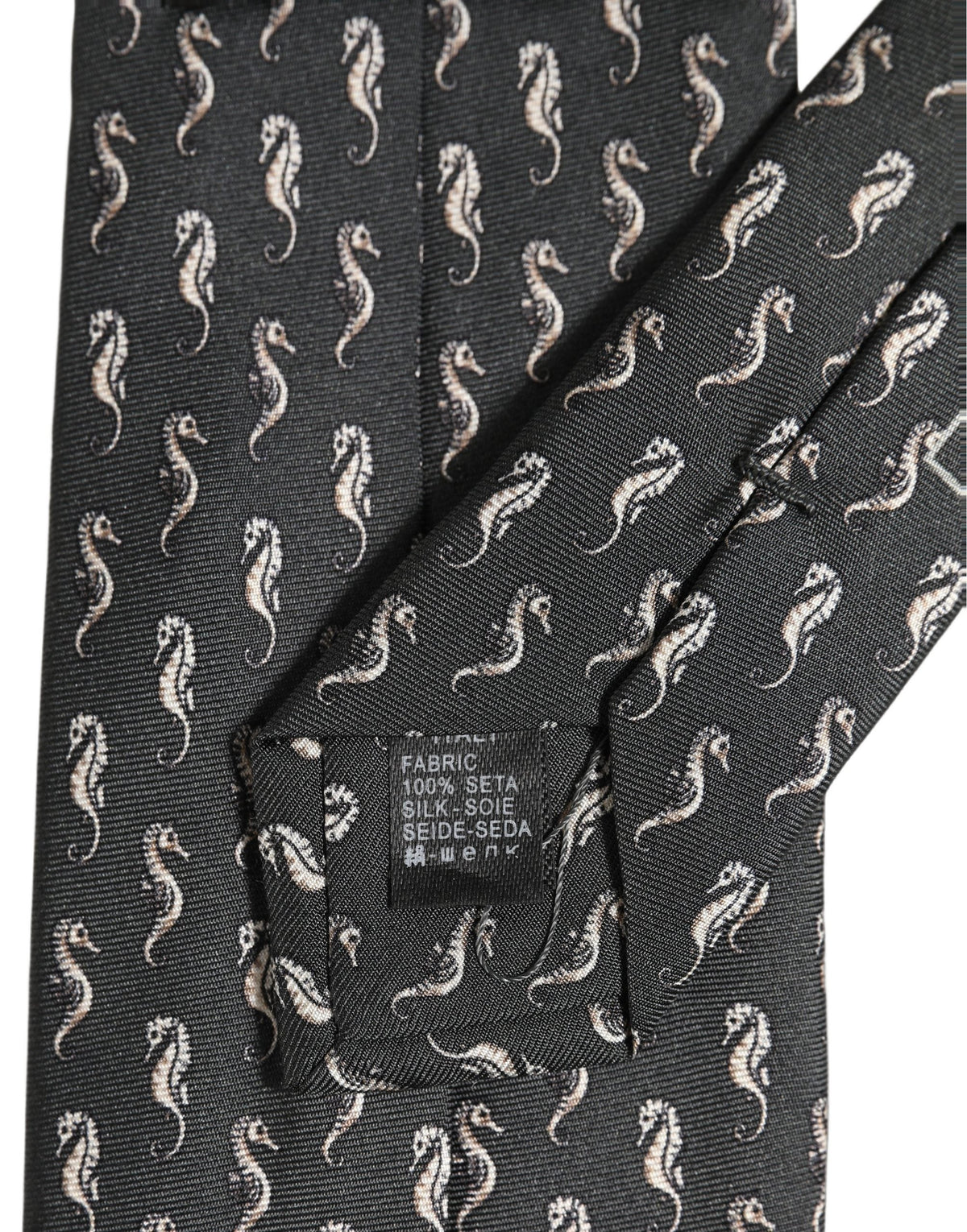 Dolce & Gabbana Men Black Seahorse Silk Adjustable Tied Necktie Tie