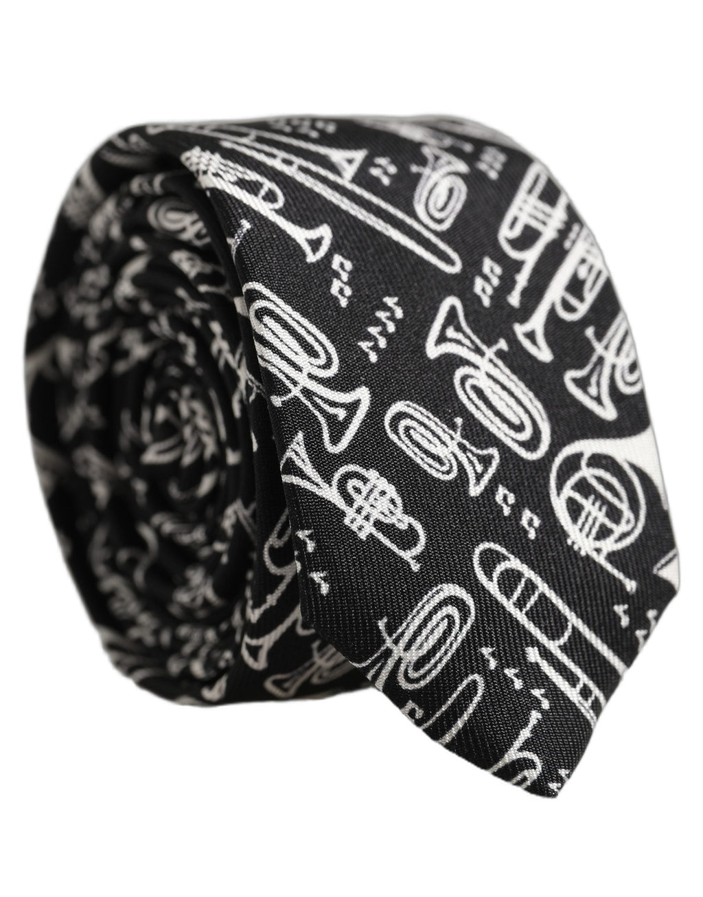 Dolce & Gabbana Black Musical Instrument Silk Adjustable Tied Necktie Tie