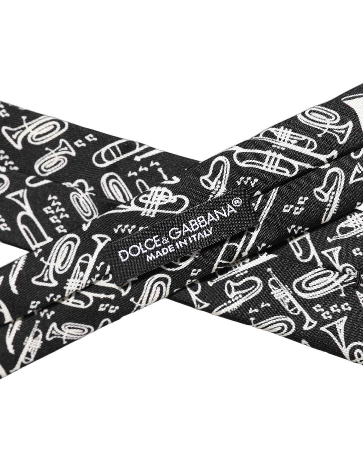 Dolce & Gabbana Black Musical Instrument Silk Adjustable Tied Necktie Tie