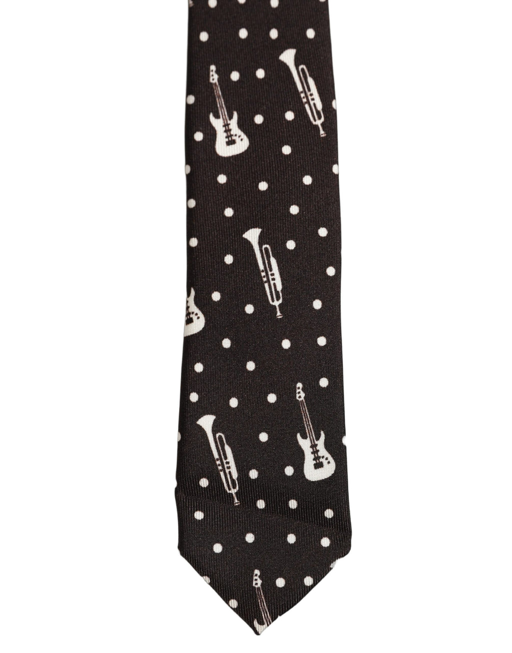 Dolce & Gabbana Black Musical Instrument Silk Adjustable Tied Necktie Tie