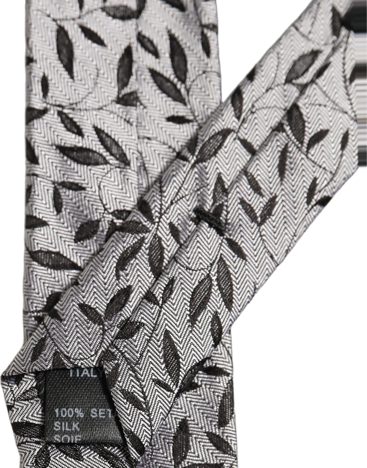 Dolce & Gabbana Men Gray Silk Leaf Pattern Adjustable Tied Necktie Tie