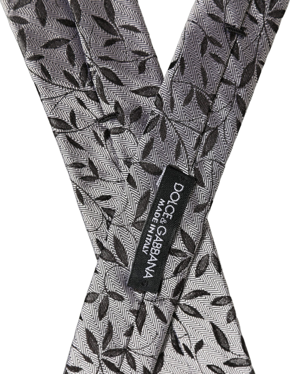 Dolce & Gabbana Men Gray Silk Leaf Pattern Adjustable Tied Necktie Tie