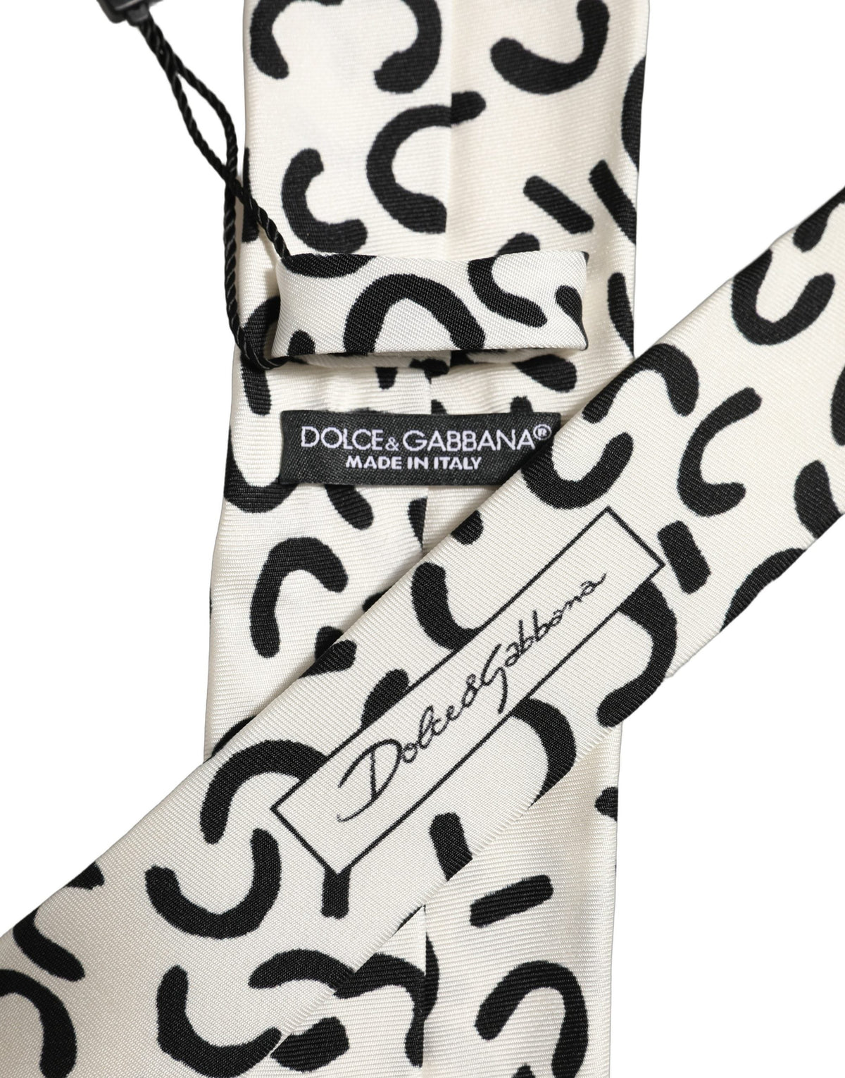 Dolce & Gabbana Men Cream Silk Abstract Adjustable Tied Necktie Tie