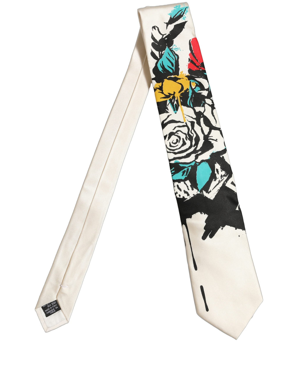 Dolce & Gabbana White Silk Floral Graphic Adjustable Tied Men Necktie Tie