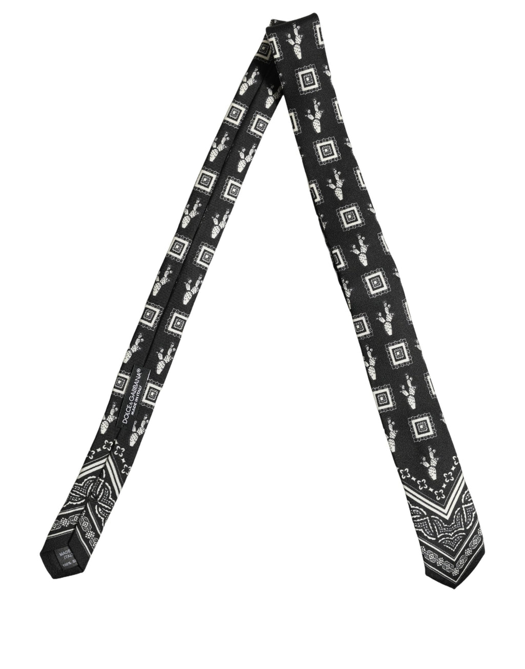 Dolce & Gabbana Black Patterned 100%Silk Adjustable Necktie Accessory Tie