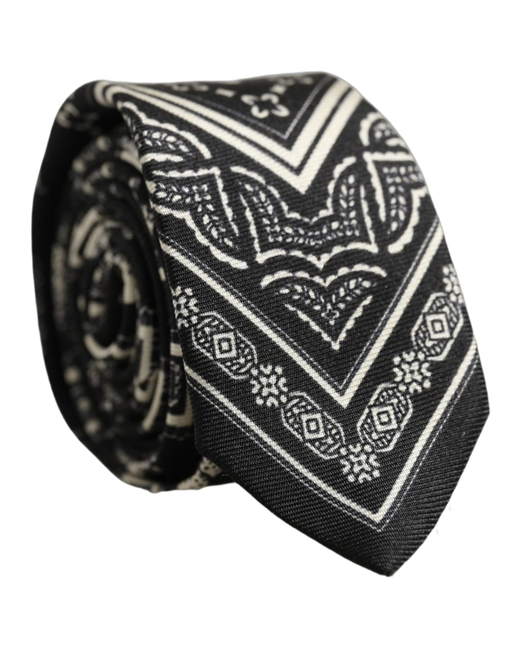 Dolce & Gabbana Black Patterned 100%Silk Adjustable Necktie Accessory Tie