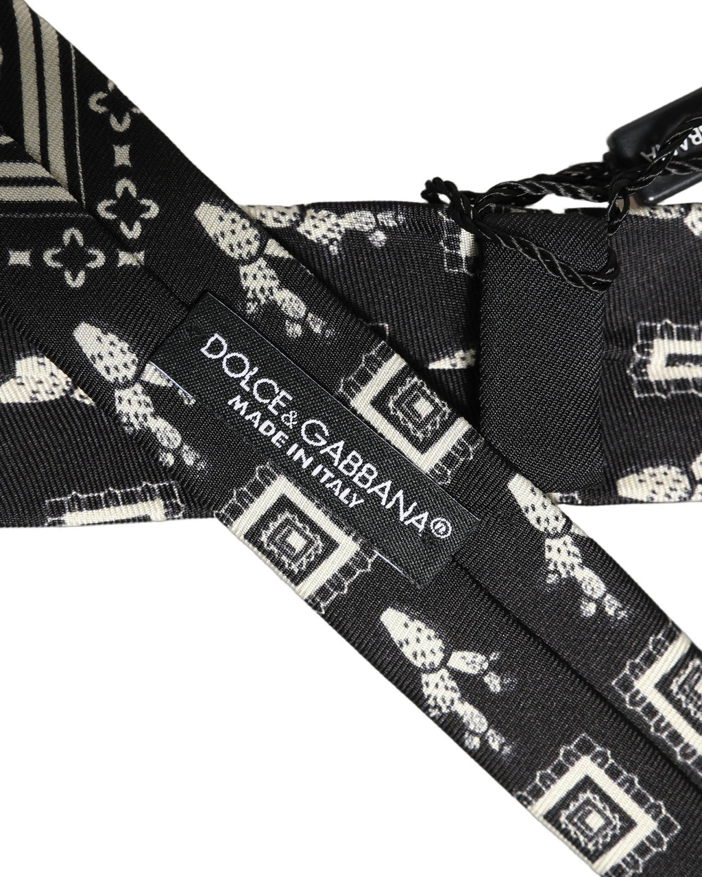 Dolce & Gabbana Black Patterned 100%Silk Adjustable Necktie Accessory Tie