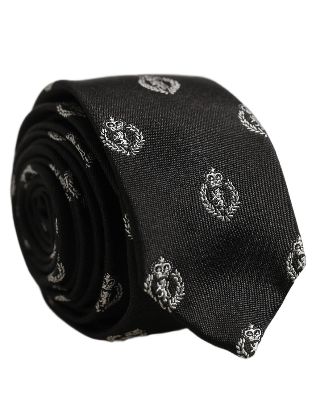 Dolce & Gabbana Black Crest Emblem Silk Adjustable Necktie Accessory Tie