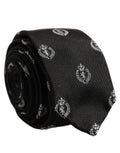 Dolce & Gabbana Black Crest Emblem Silk Adjustable Necktie Accessory Tie