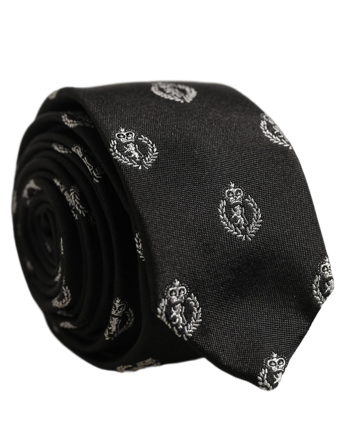 Dolce & Gabbana Black Crest Emblem Silk Adjustable Necktie Accessory Tie