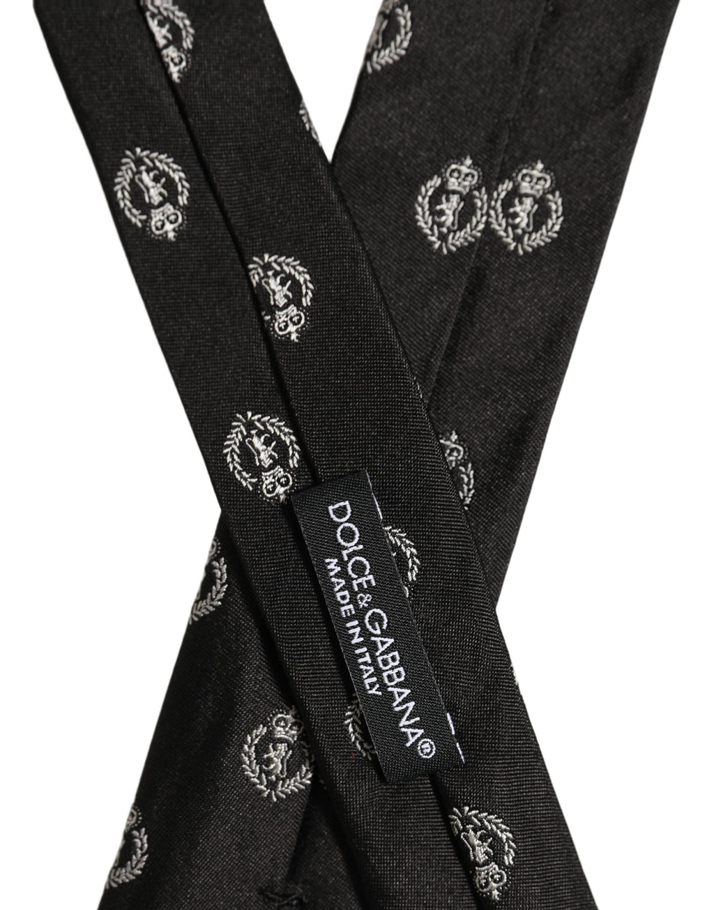 Dolce & Gabbana Black Crest Emblem Silk Adjustable Necktie Accessory Tie