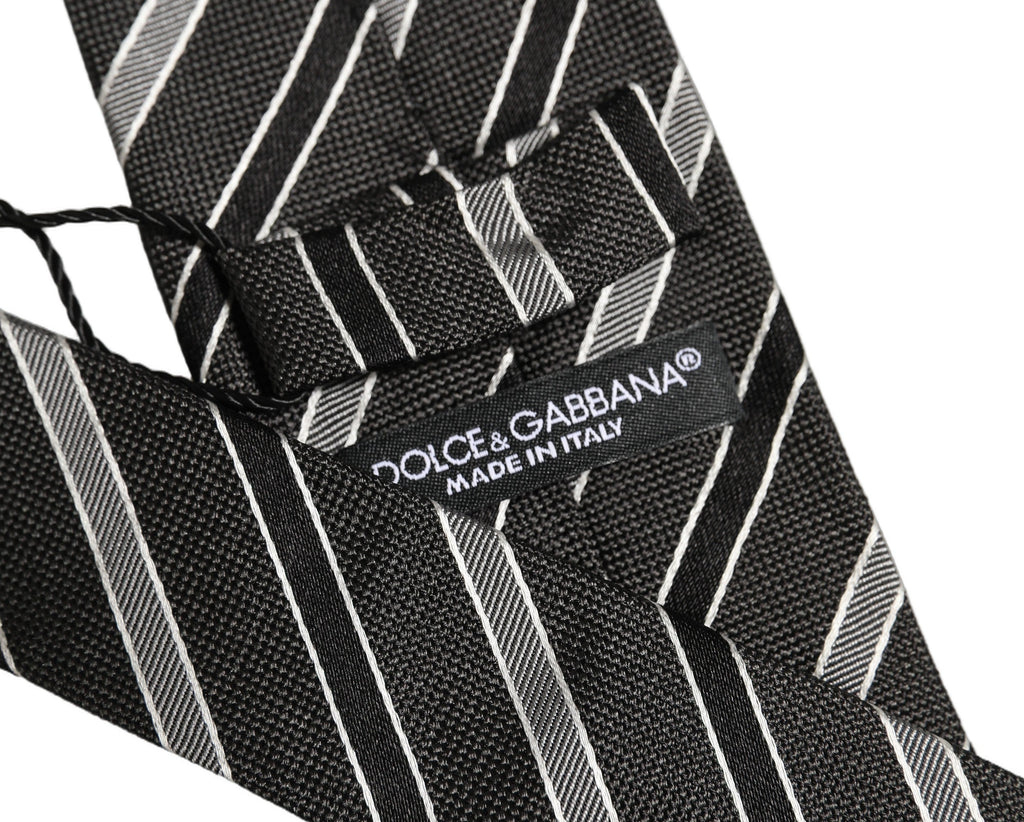Dolce & Gabbana Black Gray Stripes Silk Adjustable Necktie Accessory Tie