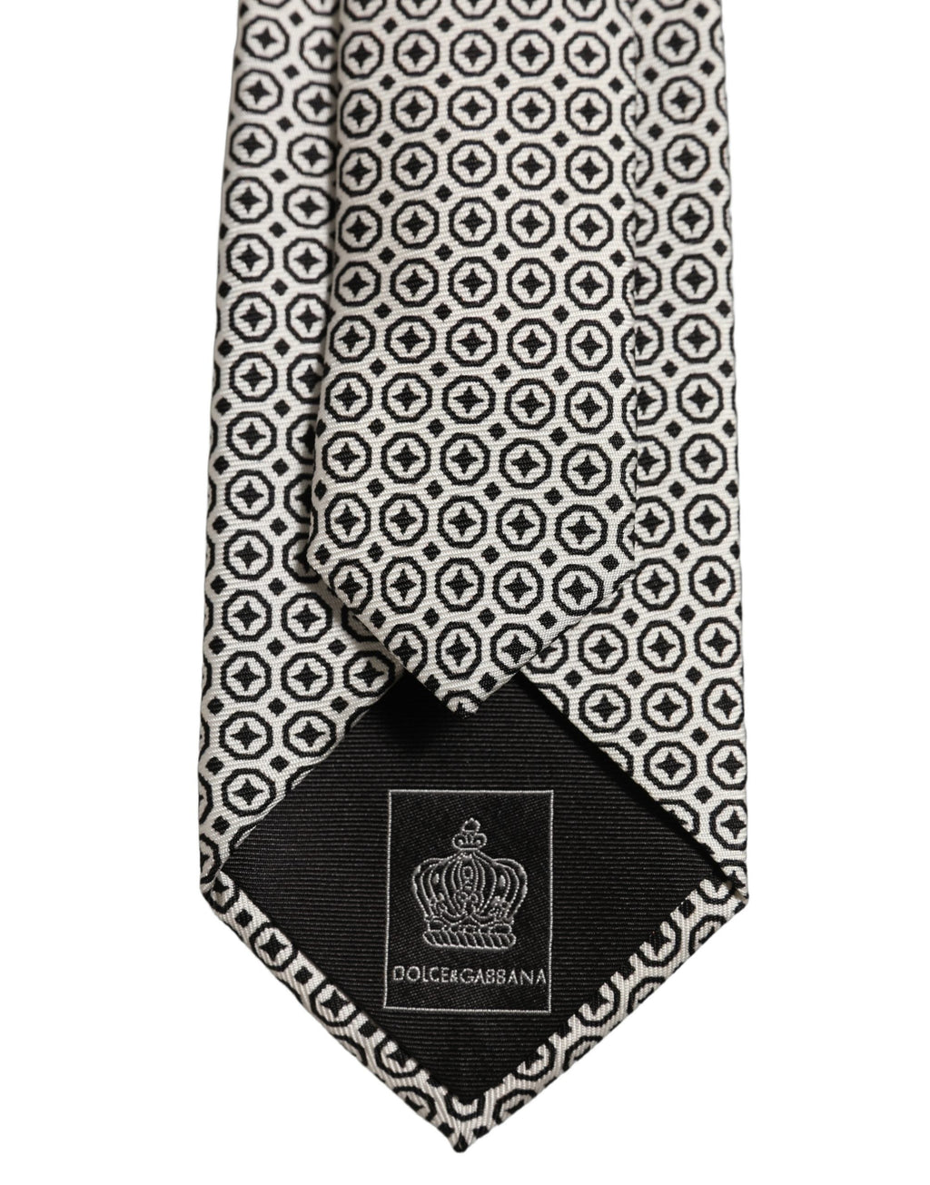 Dolce & Gabbana Black White Geometric Adjustable Necktie Accessory Tie