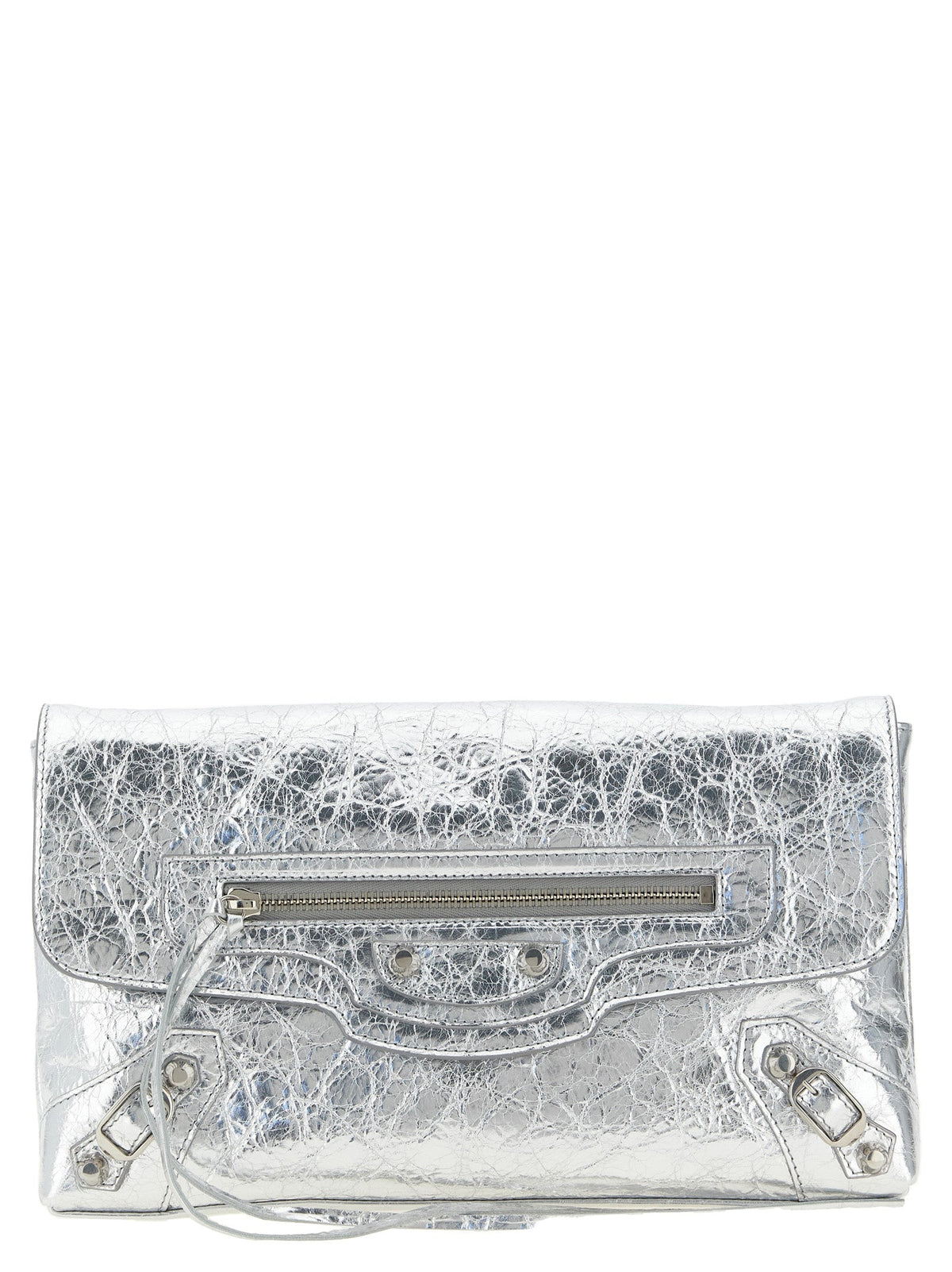 Balenciaga Silver Lamb Leather Clutch Bag