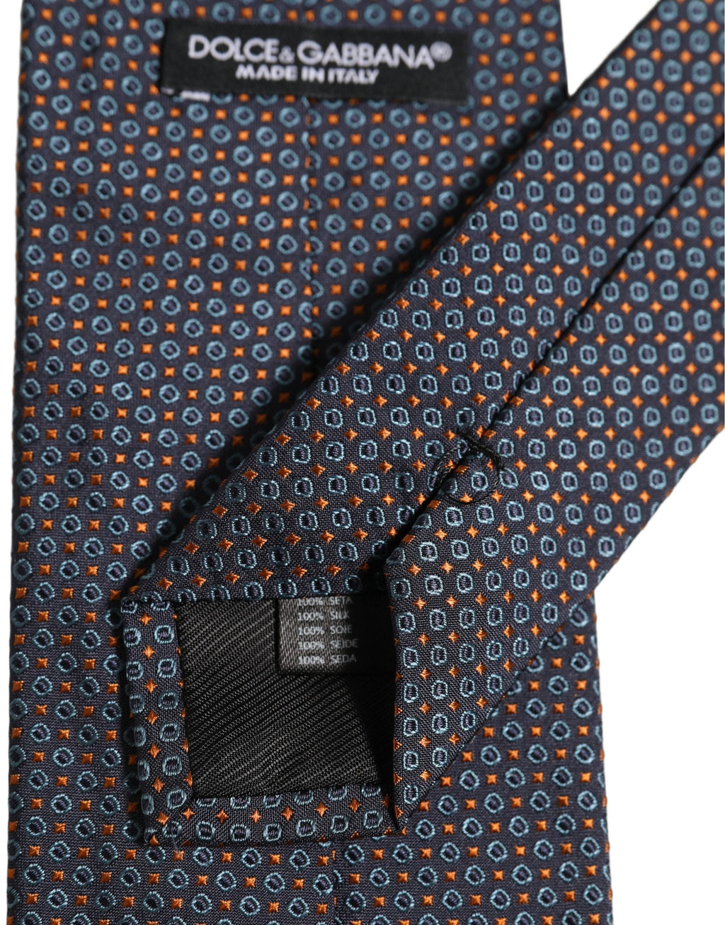 Dolce & Gabbana Dark Blue Geometric Silk Adjustable Necktie Accessory Tie