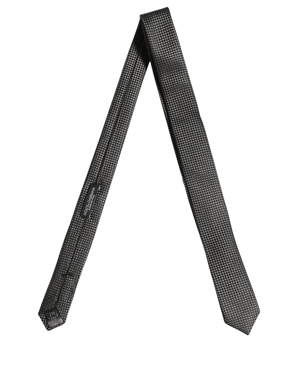 Dolce & Gabbana Dark Gray Textured Silk Adjustable Necktie Accessory Tie