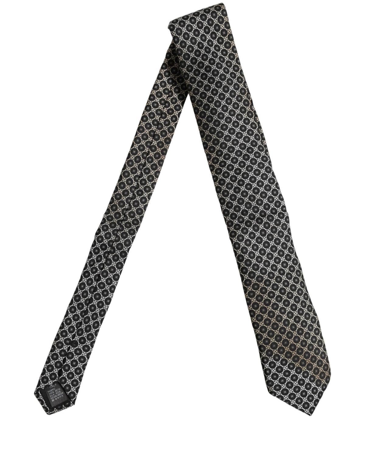 Dolce & Gabbana Black White Geometric Silk Adjustable Necktie Accessory Tie