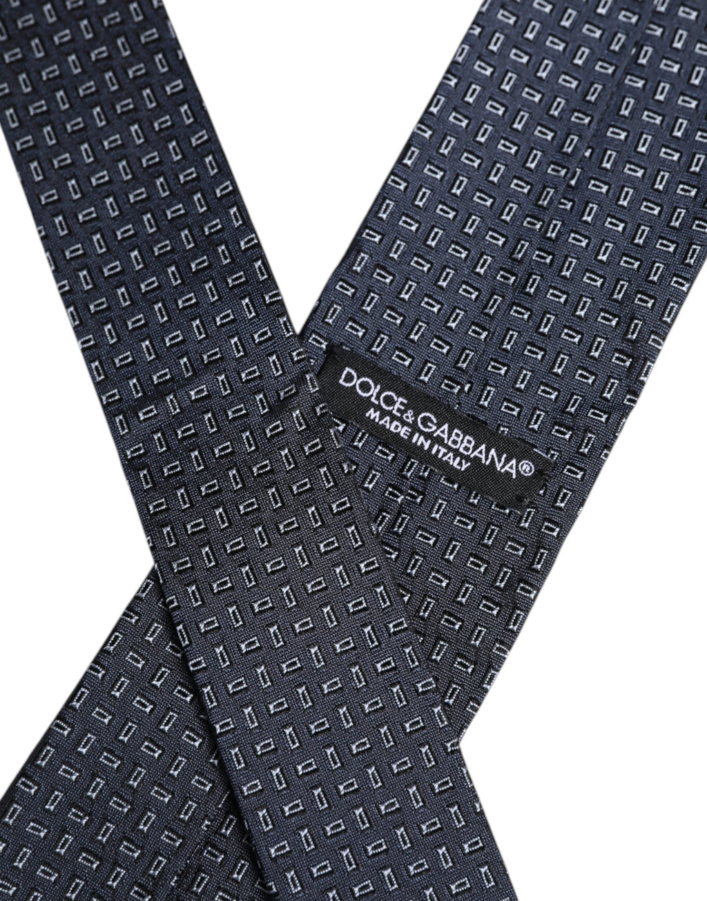 Dolce & Gabbana Dark Blue Silk Geometric Adjustable Tied Necktie Tie