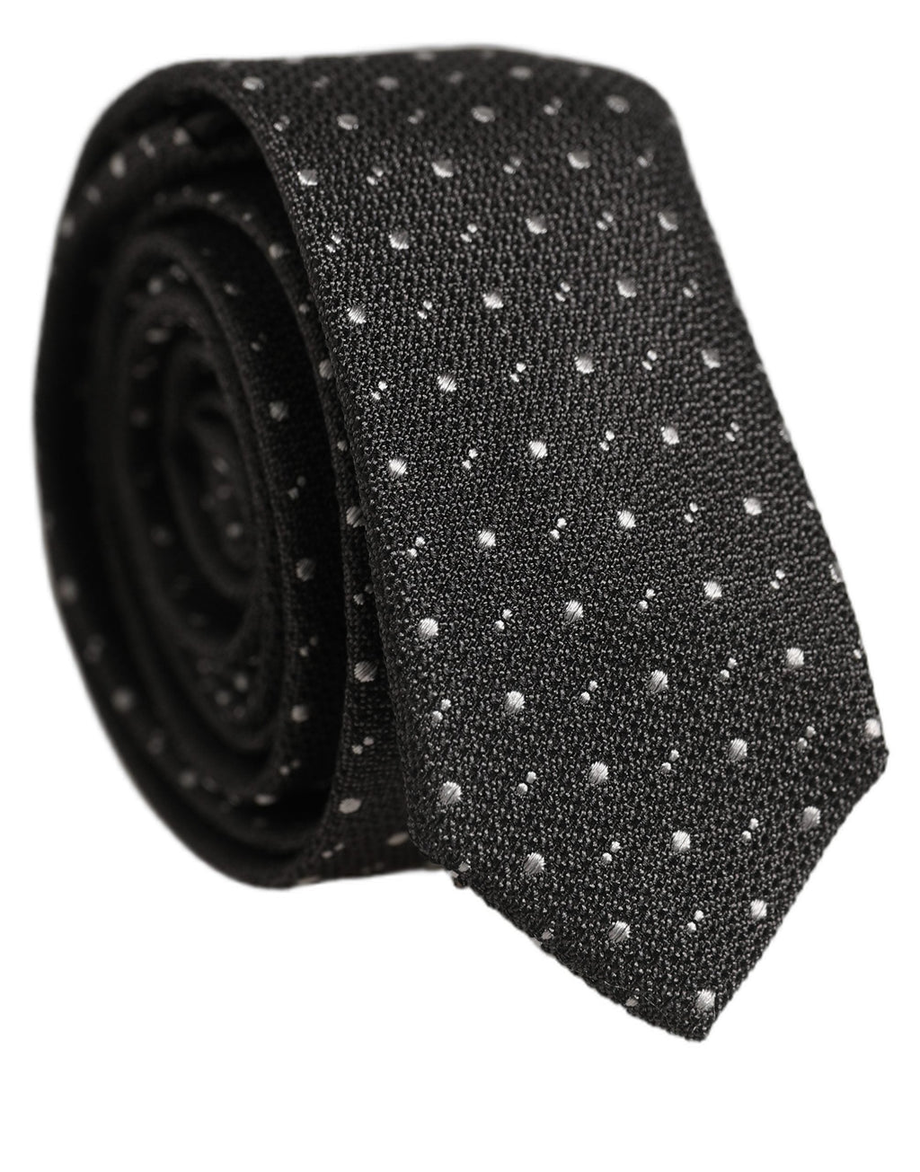 Dolce & Gabbana Dark Gray Polka Dot Silk Adjustable Necktie Accessory Tie