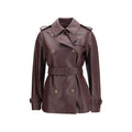 Burberry Bordeaux Calf Leather Bos Taurus Full-Length Jacket