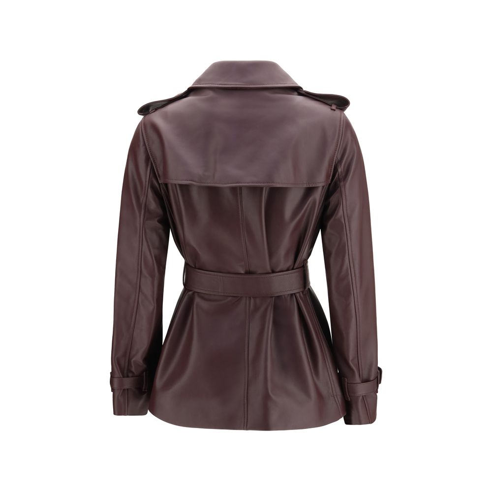 Burberry Bordeaux Calf Leather Bos Taurus Full-Length Jacket