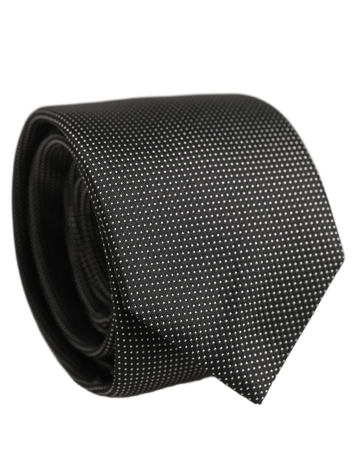 Dolce & Gabbana Black Silk Micro Polka Dot Adjustable Tied Necktie Tie