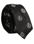 Dolce & Gabbana Black Crest Emblem Silk Adjustable Necktie Accessory Tie