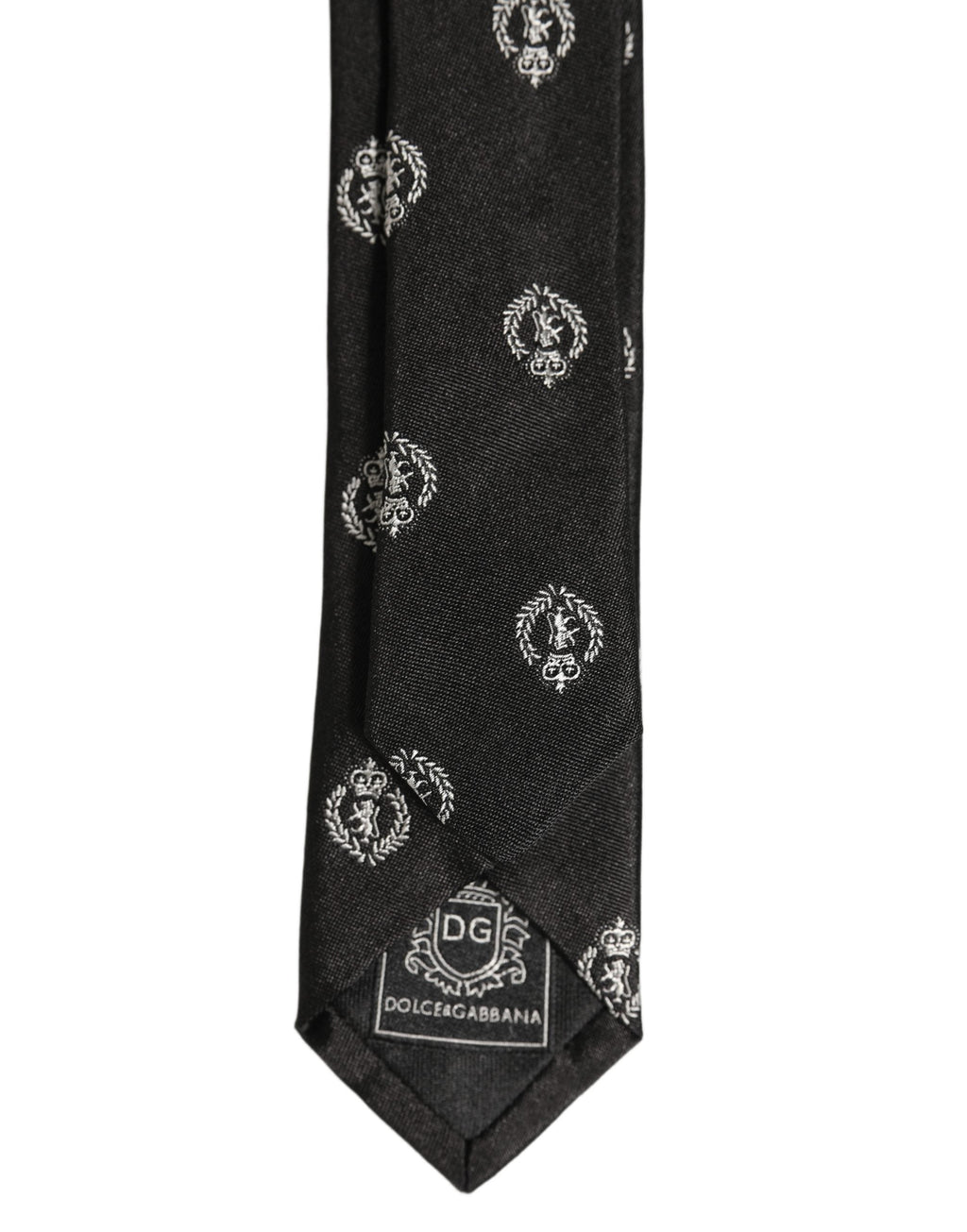 Dolce & Gabbana Black Crest Emblem Silk Adjustable Necktie Accessory Tie