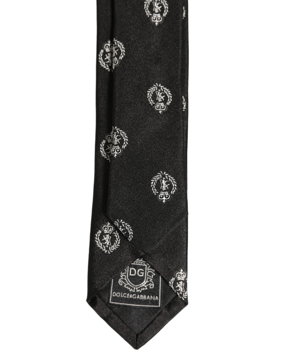 Dolce & Gabbana Black Crest Emblem Silk Adjustable Necktie Accessory Tie