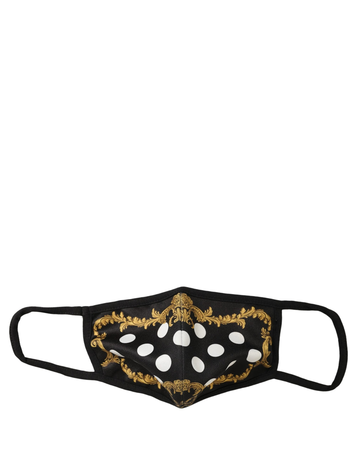 Dolce & Gabbana Black Baroque Print Polka Dot Elastic Ear Strap Face Mask
