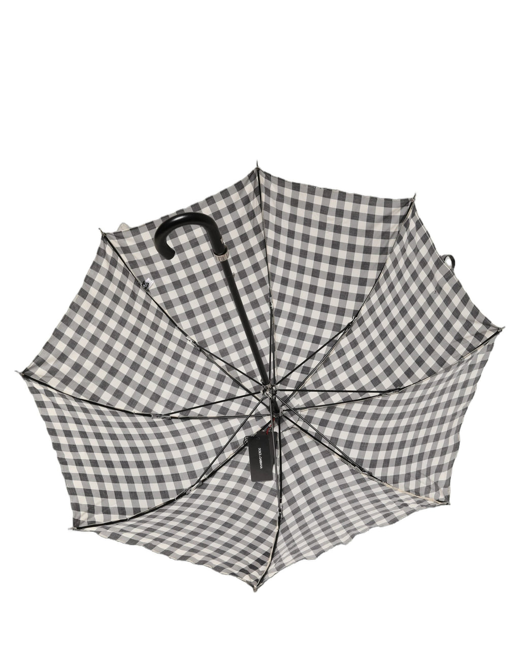 Dolce & Gabbana Black White Gingham Check Cotton Long Handle Umbrella