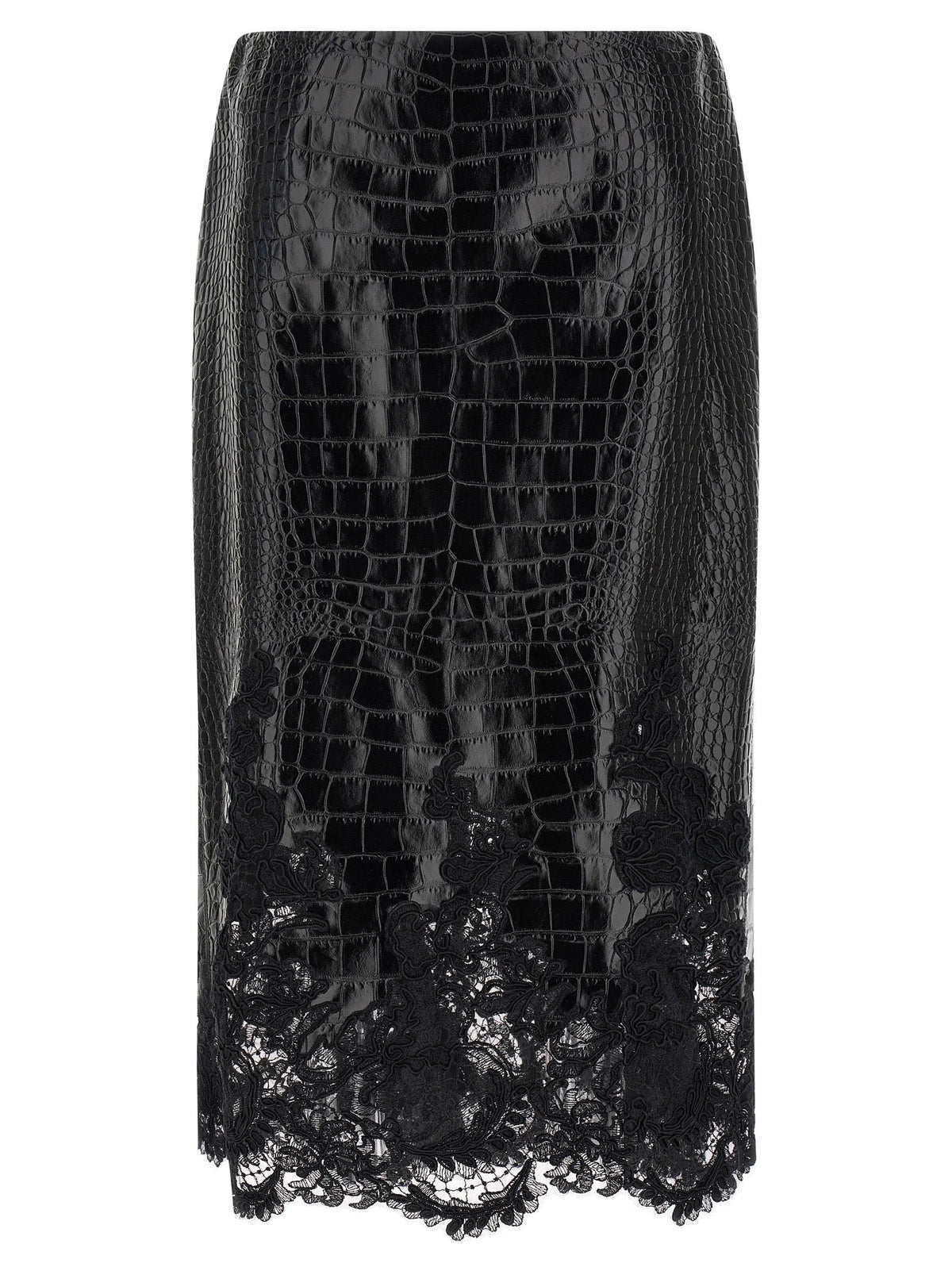 Ermanno Scervino Black Calfskin Midi Skirt