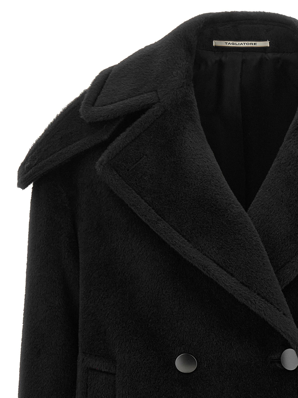 Tagliatore Black Alpaca Leather Coat
