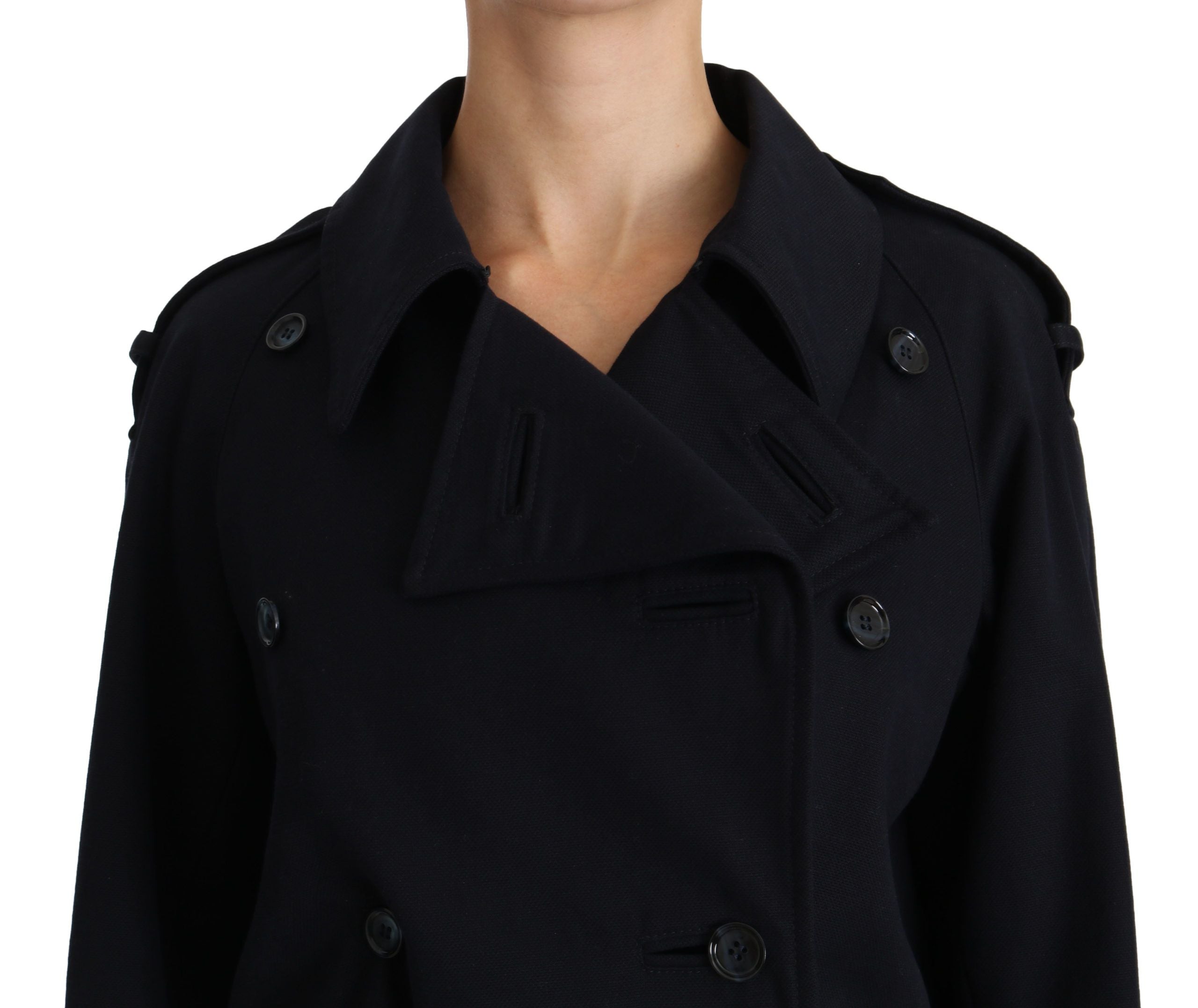 Coat Blue Cotton Women Trench Jacket
