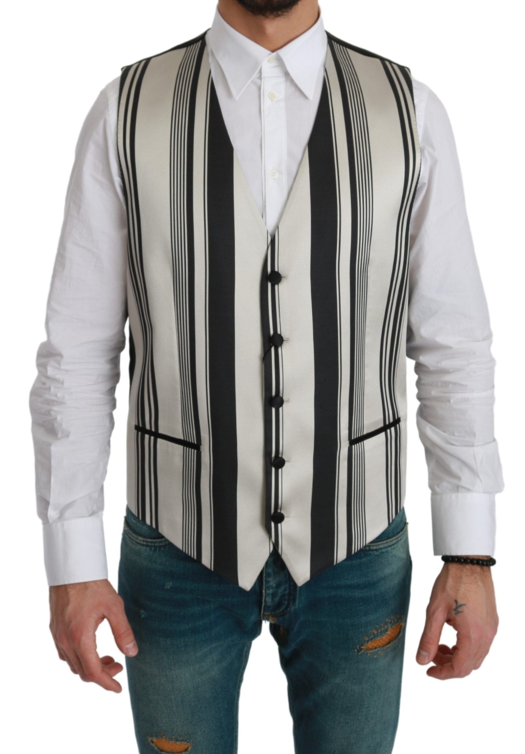 White Gray Black Stripes Waistcoat Formal Vest