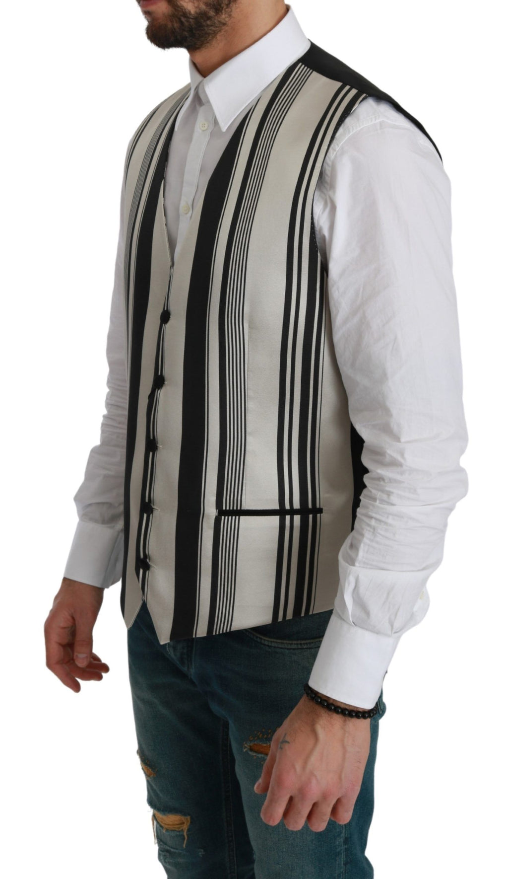 White Gray Black Stripes Waistcoat Formal Vest