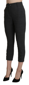 Gray High Waist Capri Cropped Cotton Pants