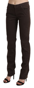 Brown Mid Waist Skinny Slim Trouser Cotton Jeans