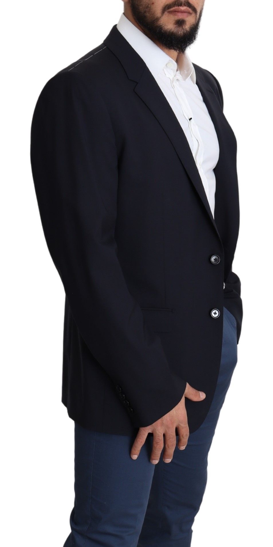 Dark Blue Wool Stretch Men Coat MARTINI Blazer
