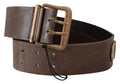 Brown Leather Wide Bronze Buckle Waist Belt