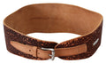 Brown Wide Leather Embroidered Design Logo Belt
