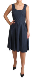 Blue Polka Dotted Cotton A-Line Dress