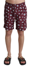 Maroon Hats Print Beachwear Shorts Swimwear