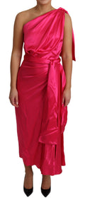 Dress Pink Fitted Cut One Shoulder Midi Dress
