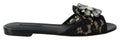 Black Taormina Lace Slides Crystals Flats Shoes