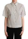 White Dotted Collared Blouse Shirt
