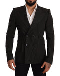 Dark Gray White Striped Slim Fit Coat Blazer