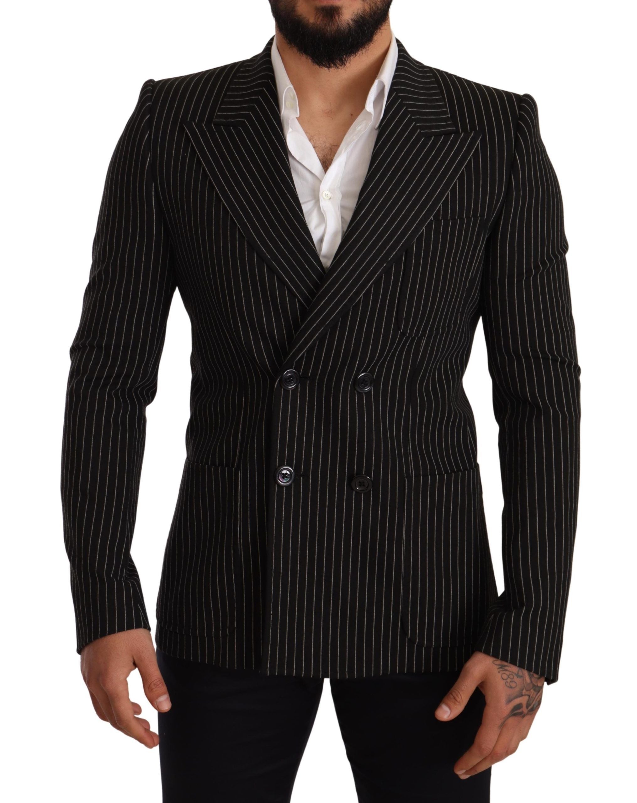 Dark Gray White Striped Slim Fit Coat Blazer